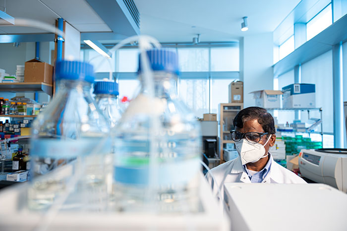 A U-M researcher works in the lab