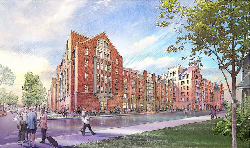 Artist rendering of Central Campus Housing on University of Michigan Campus.